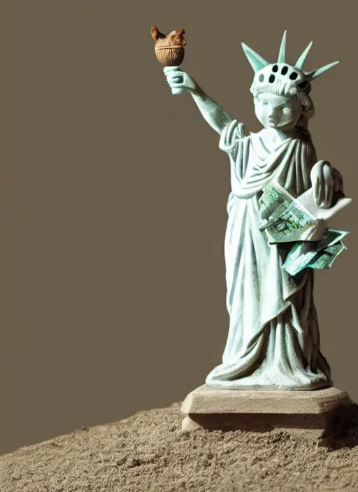 Image similar to A marble statue of a squirrel holding an acorn in the style of Statue of Liberty