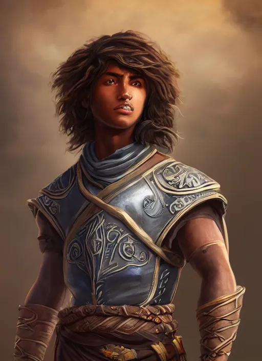 Image similar to An epic fantasy comic book style portrait painting of a young dark skinned long haired boy peasant with intelligent eyes in the style of the wheel of time, unreal 5, DAZ, hyperrealistic, octane render, cosplay, RPG portrait, dynamic lighting