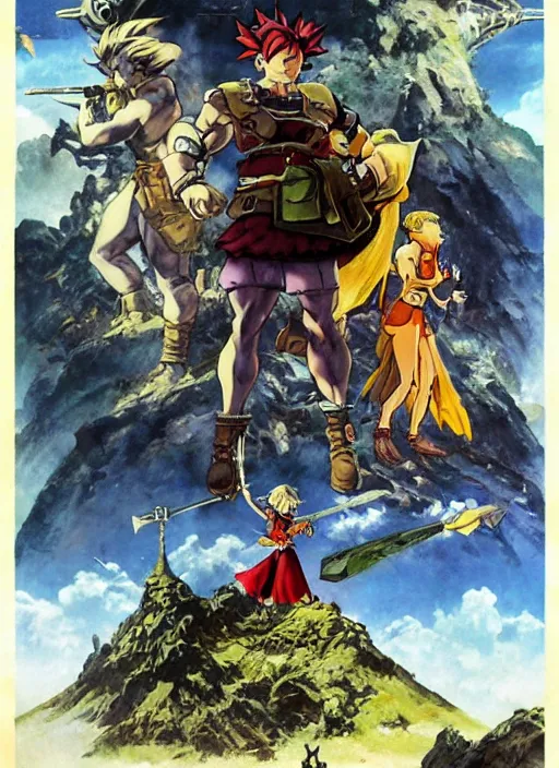 Image similar to epic movie poster for live - action remake of chrono trigger by frank frazetta