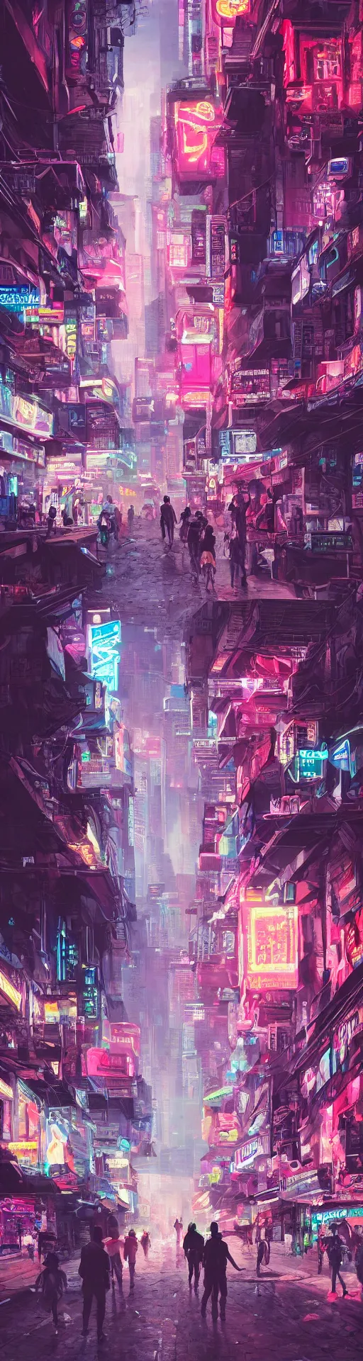 Image similar to Neon city, big street, people walking, Sergey Zabelin, cyberpunk, high detail, photo realistic, art station