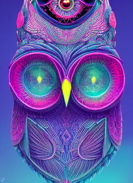 Image similar to symmetry!! product render poster vivid colors divine proportion owl, 神 圣, glowing fog intricate, elegant, highly detailed, digital painting, artstation, concept art, smooth, sharp focus, illustration,