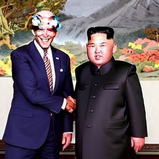 Prompt: Joe Biden shaking hands with Kim Jong Un