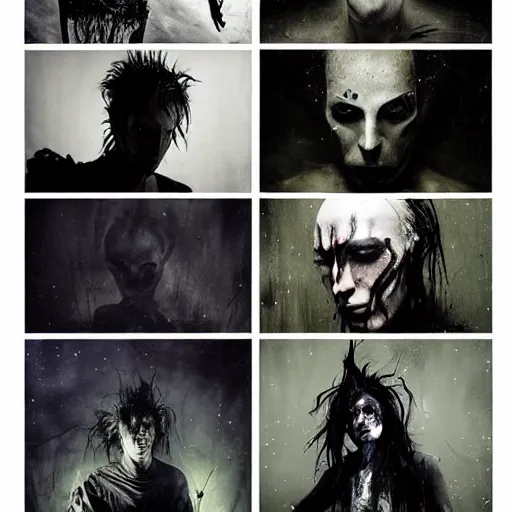 Prompt: stunning portrait of gaunt sting a ( the cure fan ) as dream from sandman, dim stars as eyes, by jeremy mann, by cedric peyravernay, by by russ mills, by richard avedon and ben templesmith, dramatic lightning, sadness, dark eye sockets, in the shadows, punk rock, gothic, high detailed, 8 k