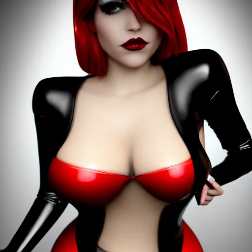 Prompt: a feminine curvy pale young hot goth cutie wearing a tight elegant elaborate black-red-gold-silver latex-nylon-leather outfit, dreamy eyes, cgsociety, photorealistic, sublime-hyperadvanced-seductive ambience, 16k, smooth, sharp focus, trending on ArtStation, volumetric lighting, thin waist, fully clothed