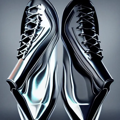 Image similar to futuristic balenciaga and vetements sneakers in giger style on gradient background, ultra rendered extreme realism and detail, 8 k, highly detailed, realistic, completely framed, pbr, hyper realistic, photorealistic, sharp focus,