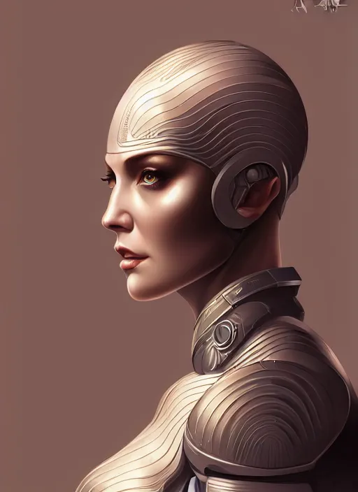 Image similar to portrait of female android, symmetry, intricate, elegant, highly detailed, smooth, sharp focus, concept art, digital painting, illustration, artstation, by fra angelico and greg ruthkowski