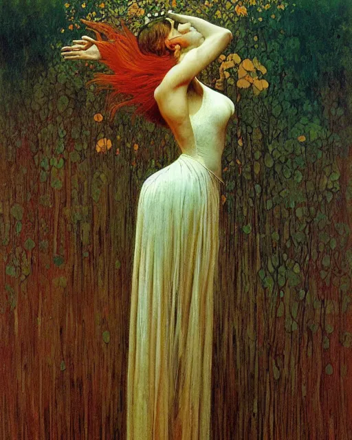 Image similar to the ballerina seen at the end of a human's life, painted by zdzislaw beksinski and artgerm alphonse mucha