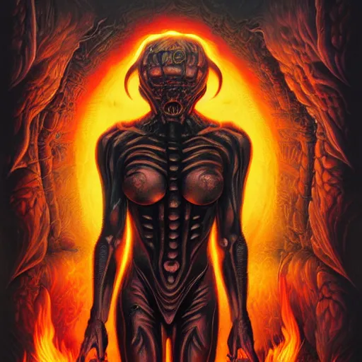 Prompt: doom demon giger portrait, fire and flame, Pixar style, by Tristan Eaton Stanley Artgerm and Tom Bagshaw.