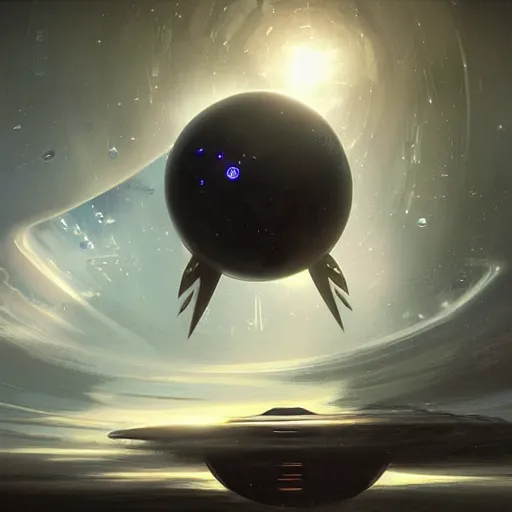 Prompt: spherical spaceship in the sky by Stephan Martiniere, masterpiece , volumetric light