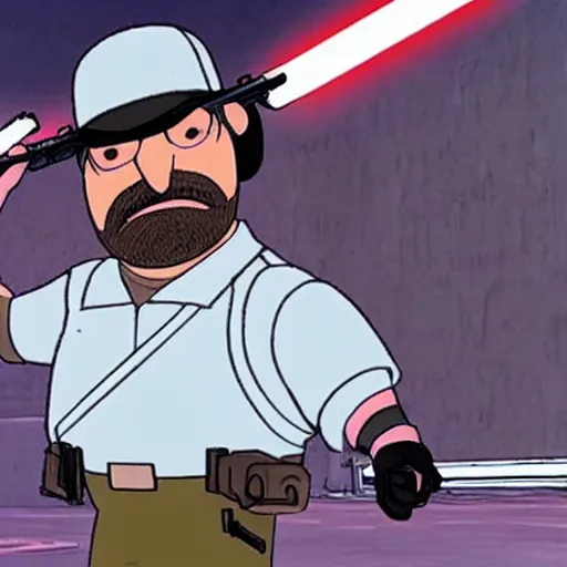 Prompt: A still of Bob Belcher in Star Wars The Clone Wars (2008)