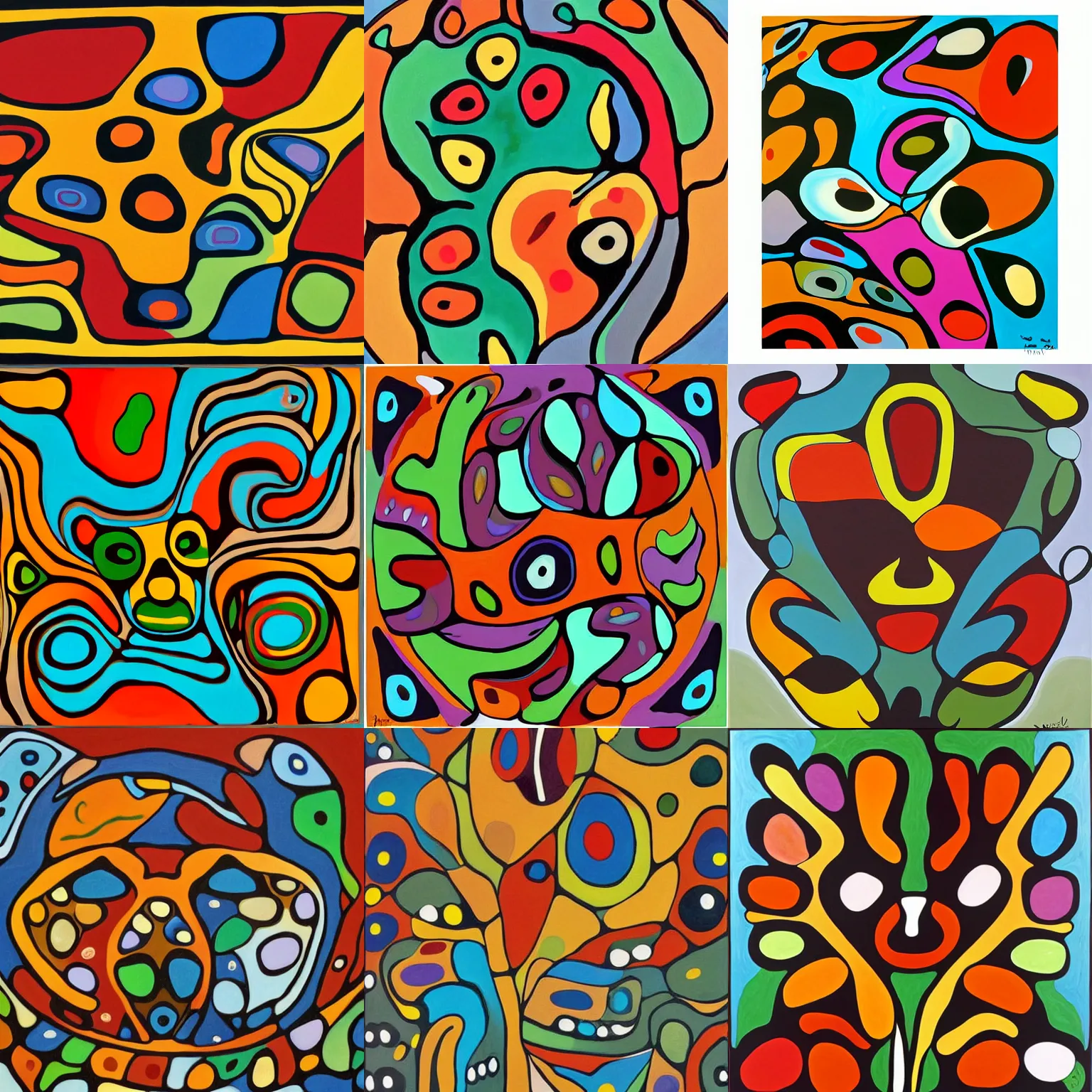 Prompt: painting of cappuccino in woodlands style by norval morrisseau