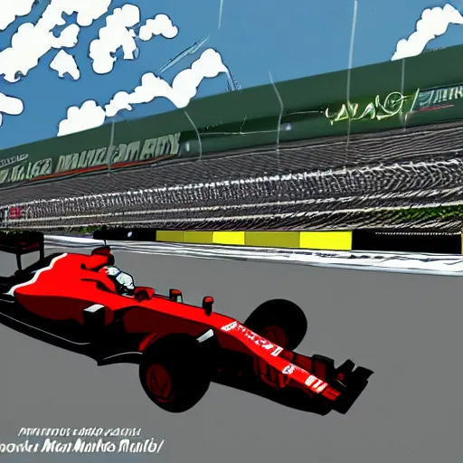 Image similar to formula 1 race, rick and Morty style