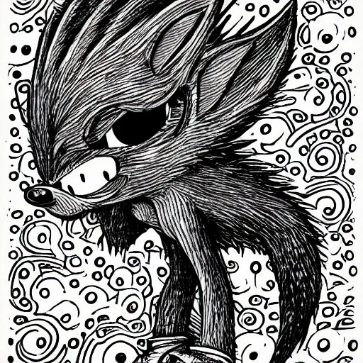 Image similar to low angle shot of Sonic the Hedghehog, ink drawing by Robert Crumb, intricate, elegant, highly detailed, centered, digital painting, artstation, concept art, smooth