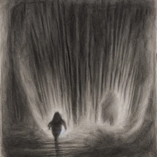 Prompt: a charcoal drawing of an eldrich horror,