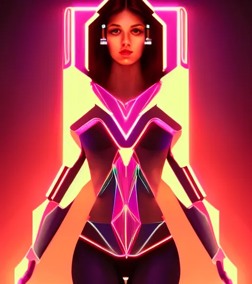 Image similar to symmetry!! latin princess of technology, solid cube of light, hard edges, product render retro - futuristic poster scifi, lasers and neon circuits, beautiful woman latin princess, intricate, elegant, highly detailed, digital painting, artstation, concept art, smooth, sharp focus, illustration, dreamlike, art by artgerm