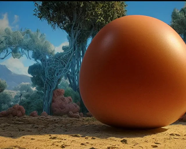 Prompt: םכ a very beautiful scene. processing block environment. a sweet fat old woman peeking from a huge, colorful and beautiful egg. hyper realistic. 4 k. wide angle. in the baroque style. wild. symmetrical face, red mouth, blue eyes. deep focus, lovely scene. processing block environment. concept art. unreal engine.