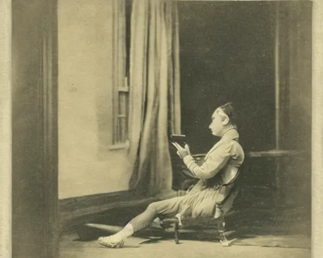 Prompt: an early 1800s photo of someone watching tiktok on their iphone