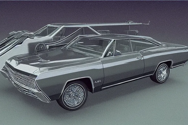 Prompt: intricate, 3 d, 1 9 6 7 impala, style by caspar david friedrich and wayne barlowe and ted nasmith.