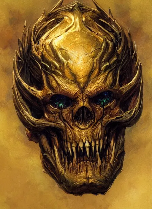 Prompt: realistic scifi monster in hell, closeup portrait art by donato giancola and greg rutkowski, realistic face, digital art, trending on artstation, skull helmet, symmetry!!!