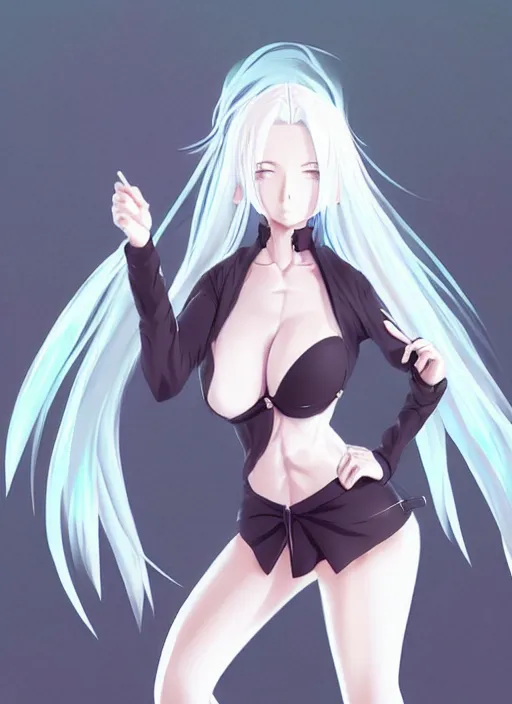 Image similar to cell shaded beautiful anime girl with white hair, full body | | anime key visual, official media, illustrated by wlop, moebius, studio ghibli, trending on pixiv, beautiful, clean linework, extreme detail