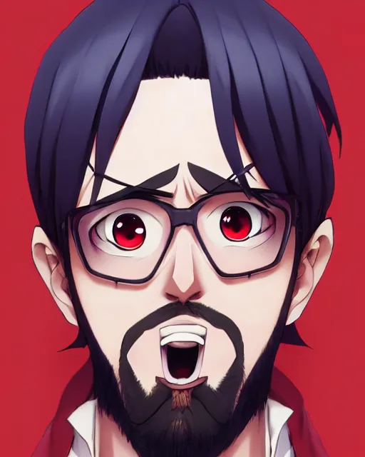 Image similar to anime portrait of Kevin Smith as an anime man by Stanley Artgerm Lau, WLOP, Rossdraws, James Jean, Andrei Riabovitchev, Marc Simonetti, and Sakimichan, trending on artstation