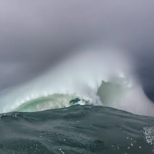 Image similar to a giant wave about to crash on a cruise ship, wave, giant, rough seas, weather, cruise, ship, hurricane, canon eos r 3, f / 1. 4, iso 2 0 0, 1 / 1 6 0 s, 8 k, raw, unedited, symmetrical balance, wide angle