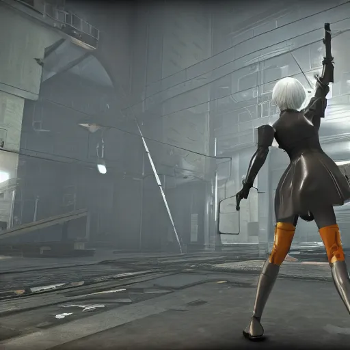 Image similar to 2B nier automata in Half life 2, 4k screenshot of Half life 2 gameplay, 8k hdr showcase