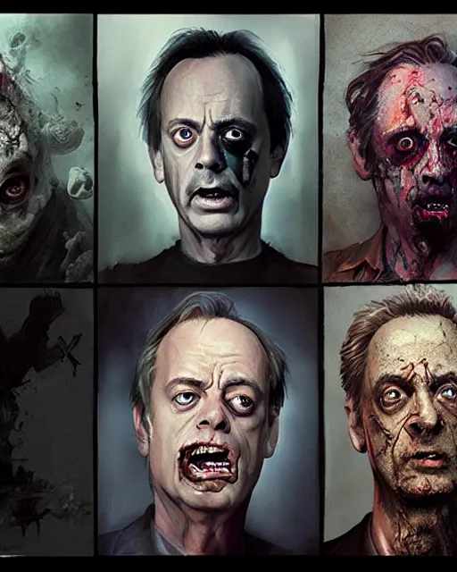 Prompt: hyper realistic photo portrait zombie bill murray steve buscemi cinematic, greg rutkowski, james gurney, mignola, craig mullins, brom