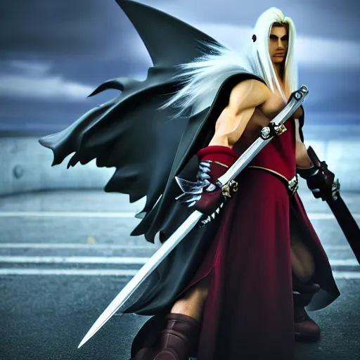 Image similar to super mario as sephiroth, highly detailed, extremely high quality, hd, 4 k, 8 k, canon 3 0 0 mm, professional photographer, 4 0 mp, lifelike, top - rated, award winning, realistic, detailed lighting, detailed shadows, sharp, no blur, edited, corrected, trending