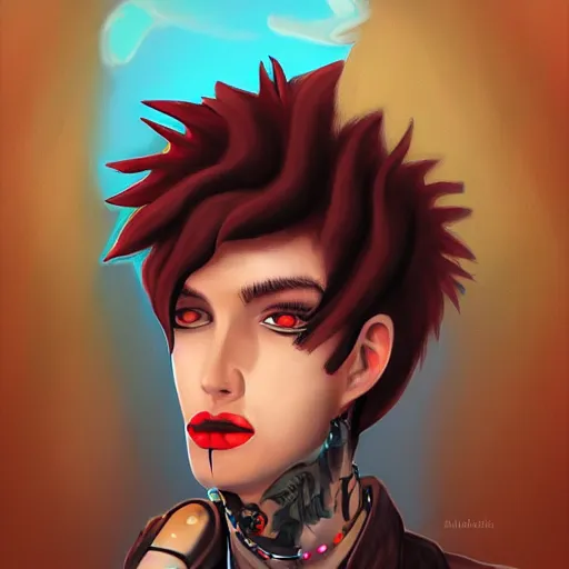 Image similar to Beautiful portrait digital painting, oil painting, anthro anthropomorphic giraffe androgynous , at a lake anarchist anarcho-punk Punk Punk outfit. furaffinity, artstation