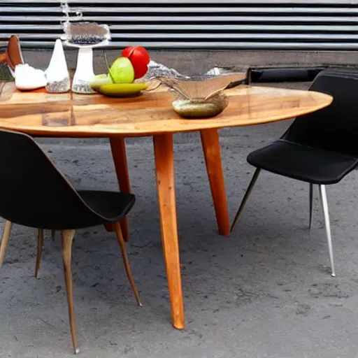 Image similar to a dining set made from pure recycled materials , Art Deco, conceptual art