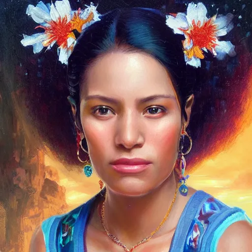 Prompt: portrait of an panamanian woman ( 3 5 ) from panama in 2 0 2 1, an oil painting by ross tran and thomas kincade