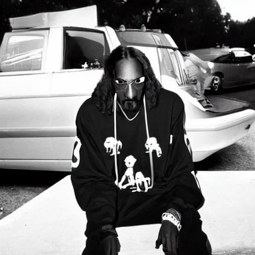 Prompt: 90's photo of snoop Dogg looking annoyed by the photographer