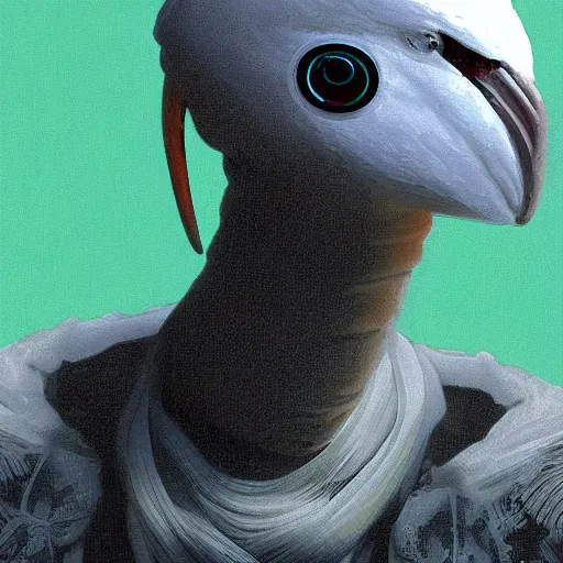 Prompt: cyberpunk white ibis