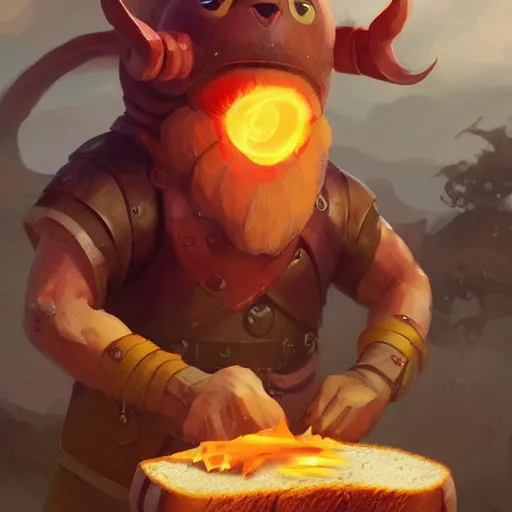 Image similar to portrait of viking toast, bread type pokemon, strong pixar wonder bread warrior, volumetric lighting, dynamic composition, art by sachin teng and sergey kolesov and ruan jia and heng z, scifi, fantasy, hyper detailed, ultra realistic, sharp focus, wildlife photography, national geographic, octane render, concept art