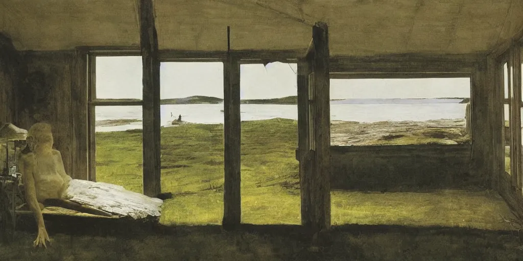 Image similar to Inside the house by the sea, in summer, a painting by Andrew Wyeth