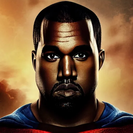 Image similar to Portrait of Kanye West as superman, heroic, amazing splashscreen artwork, splash art, head slightly tilted, natural light, elegant, intricate, fantasy, atmospheric lighting, cinematic, matte painting, detailed face, by Greg rutkowski