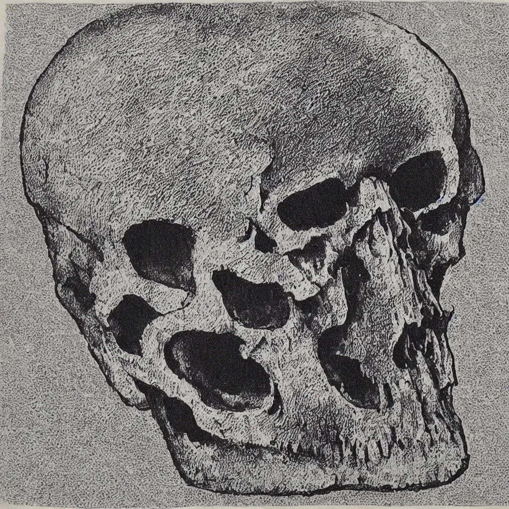 Prompt: blockprint of a skull