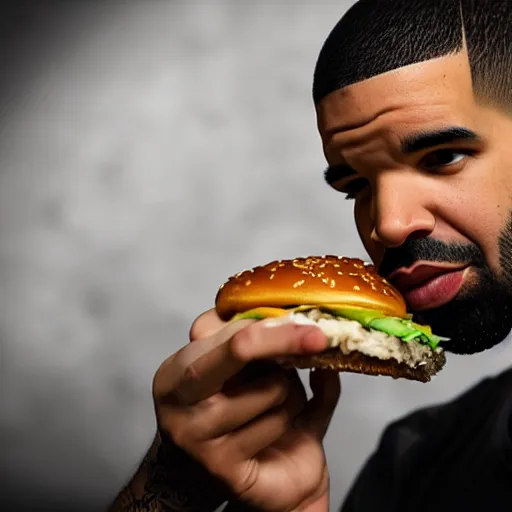 Prompt: rapper drake eating fast food photo taken by a fan, photorealistic, dynamic light, iphone 1 3, studio, ultra detailed