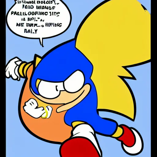 Image similar to a portrait of Peter Griffin as a sonic the hedgehog OC, MS paint, poor artistic skill, text bubble saying hey lois as he runs past, incredibly fast family guy drawing, poor quality art, DeviantArt post