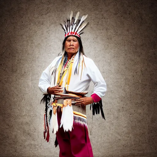 Image similar to native american indigenous man wearin traditional clothing, in a walk cycle on a white studio baclground