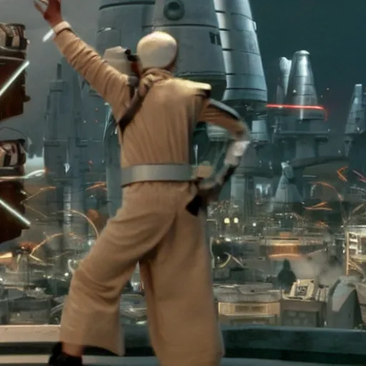 Prompt: jerma visiting coruscant, movie screenshot from star wars