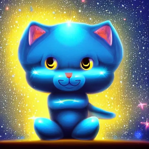 Prompt: A cute anthropomorphic blue cat man with sparkling galaxy, heavenly light, beautiful lighting, highly detailed digital art.