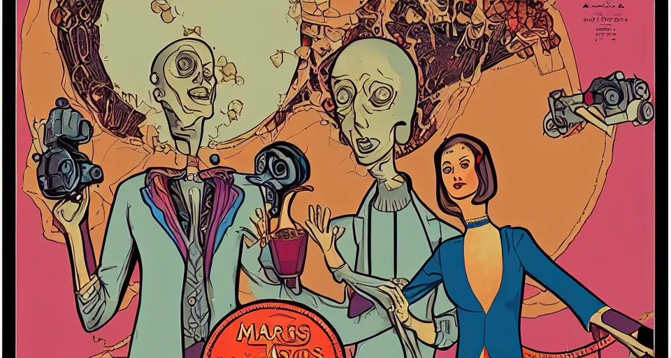 Prompt: an art nouveau style movie poster for mars attacks