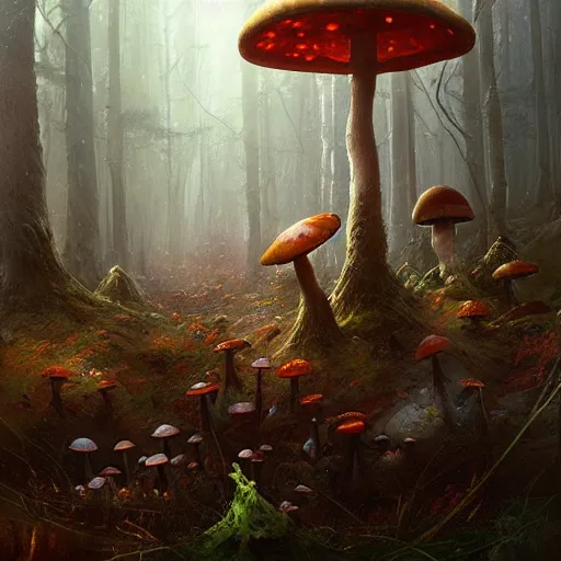 Prompt: mushrooms psychedelic psilocybin geog darrow greg rutkowski
