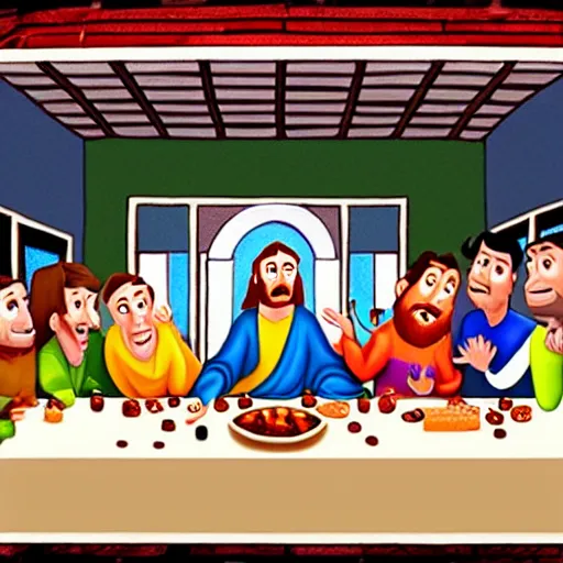 Prompt: The last supper, in the style of Pixar