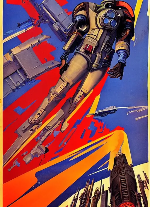 Image similar to soviet propaganda poster. cyberpunk mech pilot. portrait by jean giraud and anton otto fischer and john philip falter and will eisner and gil elvgren. realistic proportions. character art. science fiction d & d. tf 2, overwatch, rb 6 s, cyberpunk 2 0 7 7, blade runner 2 0 4 9.