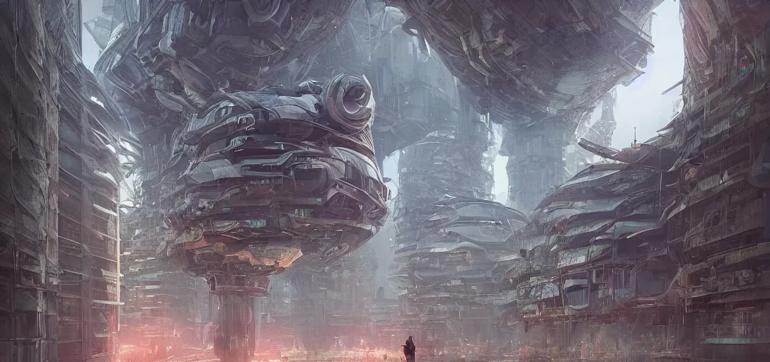 Image similar to futuristic building integrated in the highland jungle, dystopian, incredible art by stanley artgerm lau and simon stalenhag, cyborgpunk, biopunk, sci - fi, digital painting, artstation, concept art, smooth, sharp focus, illustration, chiaroscuro lighting