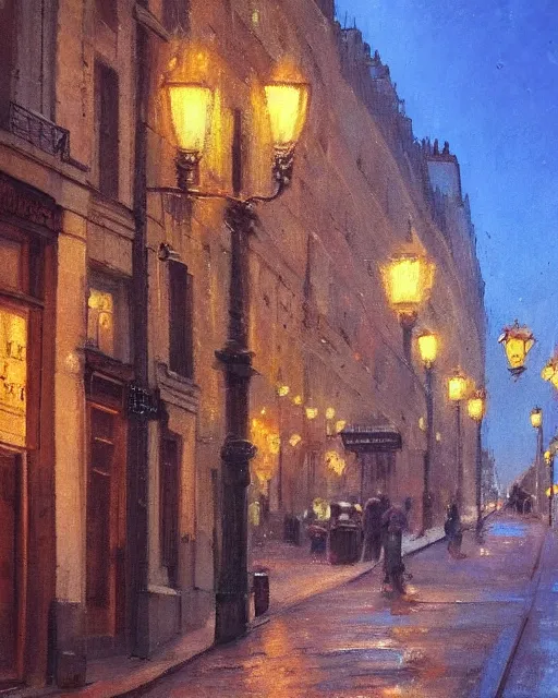 Prompt: brown and fat cat is walking at street in early 2 0 th century paris. street lights. evening. warm atmosphere. epic scene. blue vivid colours. 4 k, hyperdetailed. realism