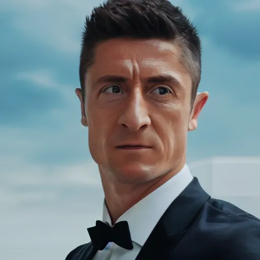 Image similar to a shot of robert lewandowski as james bond in a james bond movie, movie shot, 4 k, very detailed